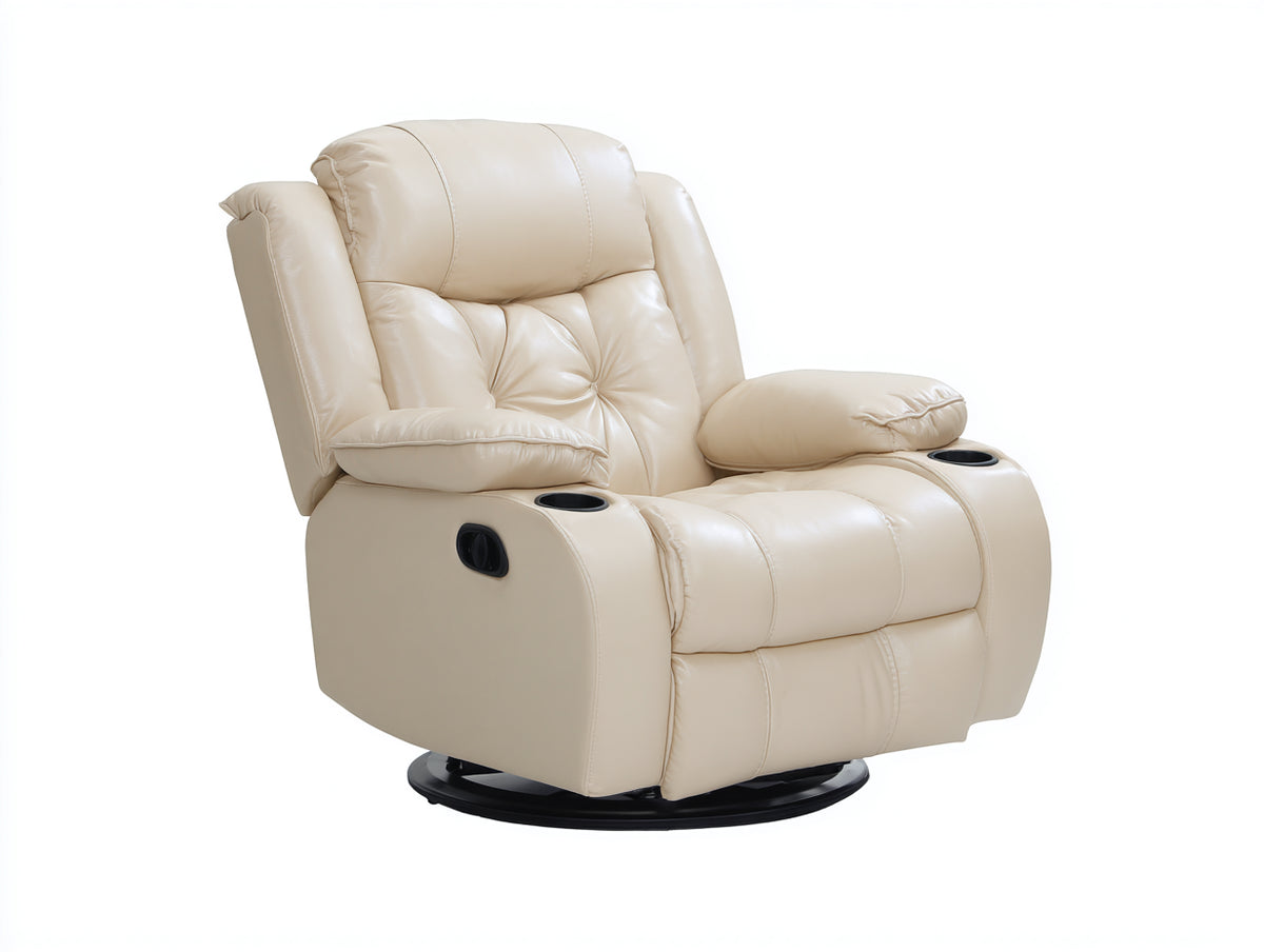 Sillones reclinables de cuero sintético 95x95x105 cm - Crema-Negro - base giratoria con portavasos