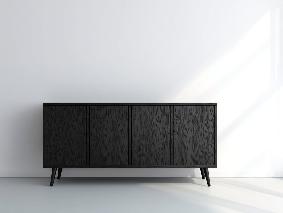 Mueble recibidor efecto madera 160 x 40 x 78 cm - negro - diseño con 4 puertas