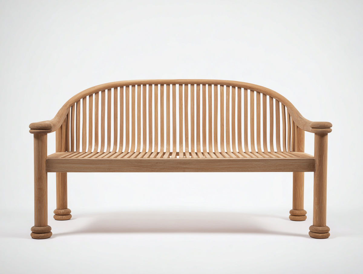 Bancos de jardín de madera 150 x 60 x 92 cm - madera natural - respaldo curvo con reposabrazos