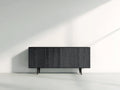 Mueble recibidor de madera y metal 180x40x75 cm - negro - 4 puertas con acabado veteado