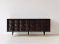Mueble recibidor efecto madera 180 x 40 x 75 cm - marrón oscuro - diseño ondulado con 4 puertas