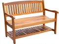 Bancos de jardín de madera 150x60x90 cm - Marrón - respaldo de listones con estante inferior