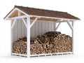 Leñero de jardín de madera 420x120x230 cm - blanco y marrón - techo inclinado para exterior