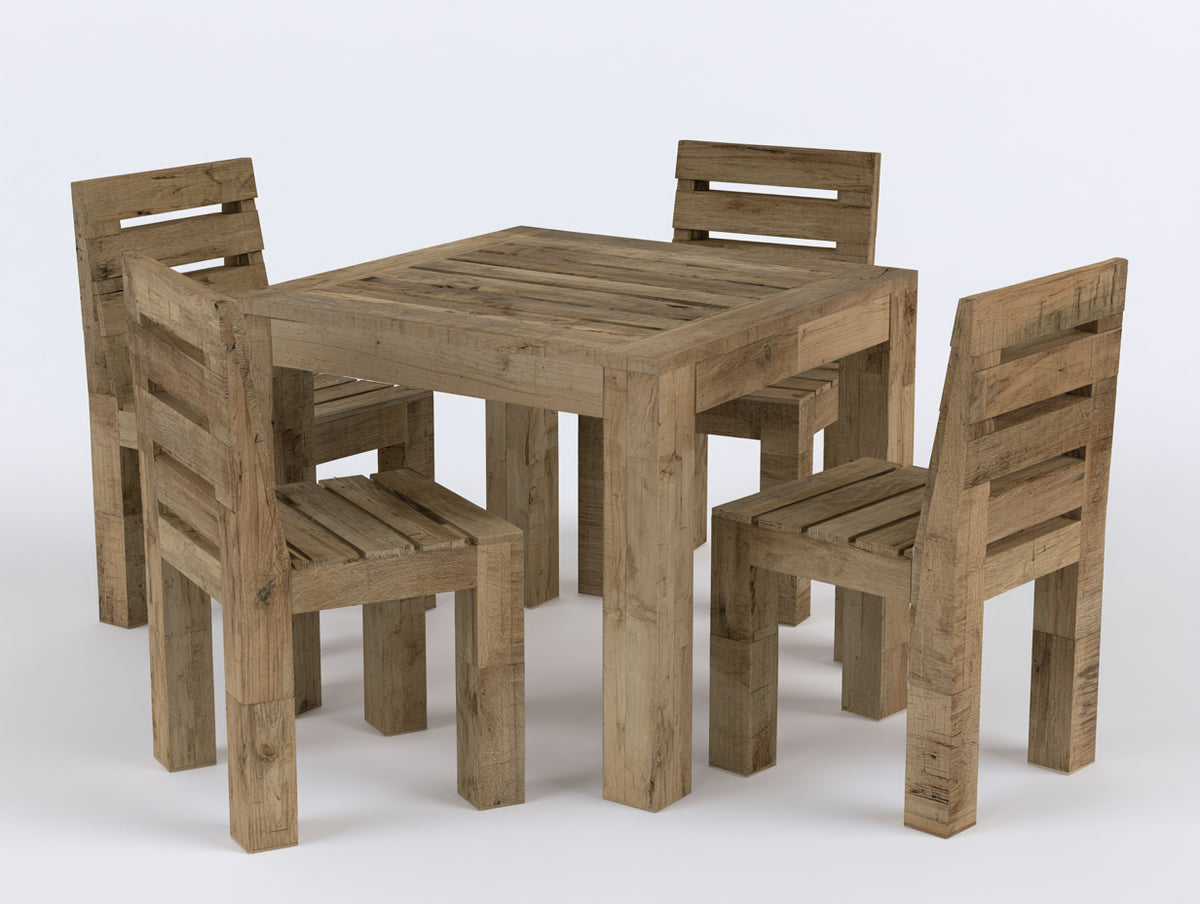 Conjuntos de comedor de jardín de madera 120x120x75 cm - madera natural - mesa cuadrada con 4 sillas para exterior