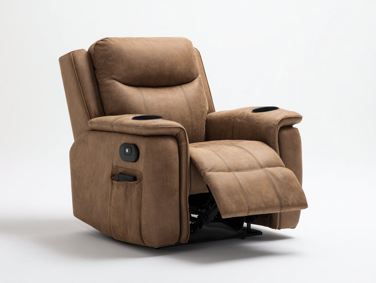 Sillones reclinables eléctricos tapizados 100x95x105 cm - Marrón - reposapiés extensible con portavasos