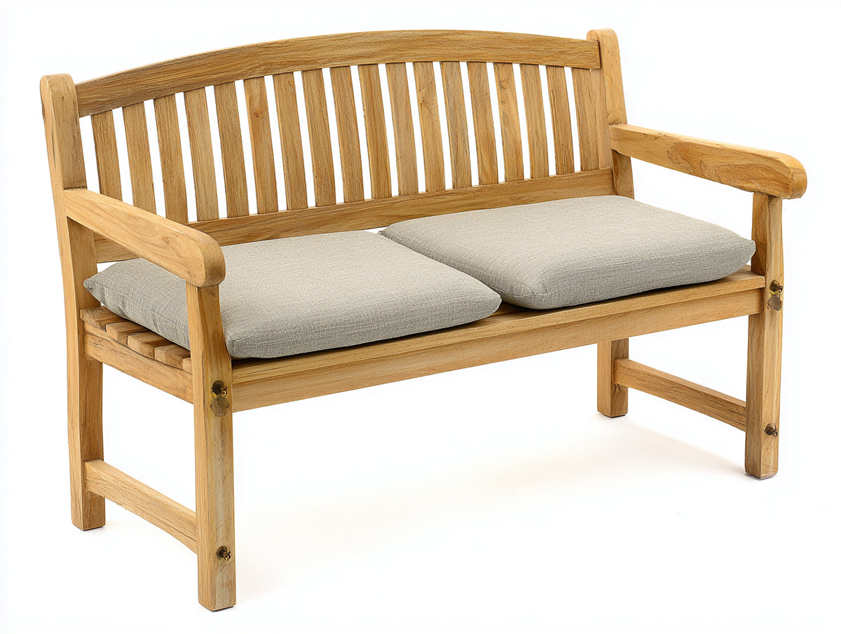 Bancos de jardín de madera 130 x 62 x 90 cm - madera natural y beige - respaldo arqueado con 2 cojines
