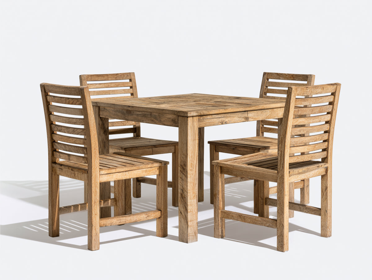 Conjuntos de comedor de jardín de madera marrón natural mesa 120x120x76 cm con 4 sillas estilo rústico