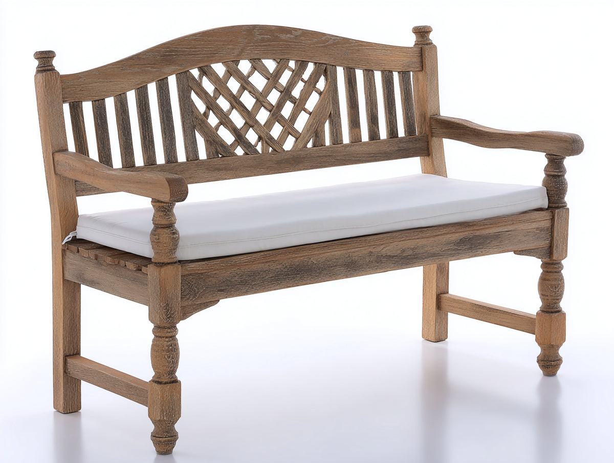 Bancos de jardín de madera 145x60x90 cm - Roble natural-Blanco - respaldo curvo con celosía