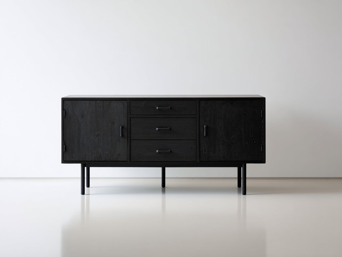 Mueble recibidor de madera procesada 150x40x78 cm - Negro - 2 puertas y 3 cajones