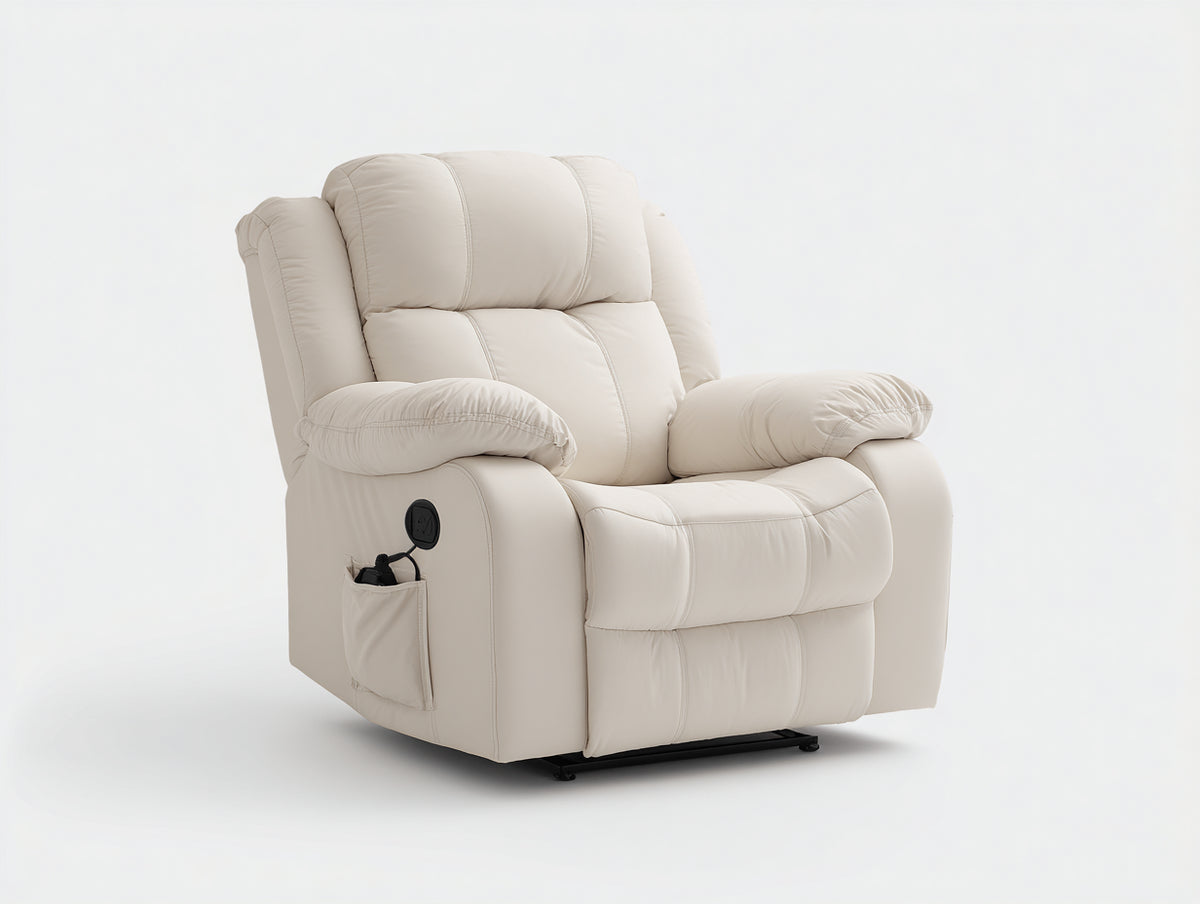 Sillones reclinables tapizados en piel sintética 102x94x104 cm - crema - con control lateral para salón