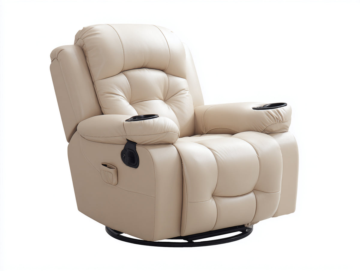Sillones reclinables tapizado efecto piel 98 x 90 x 104 cm - beige - giratorio con portavasos
