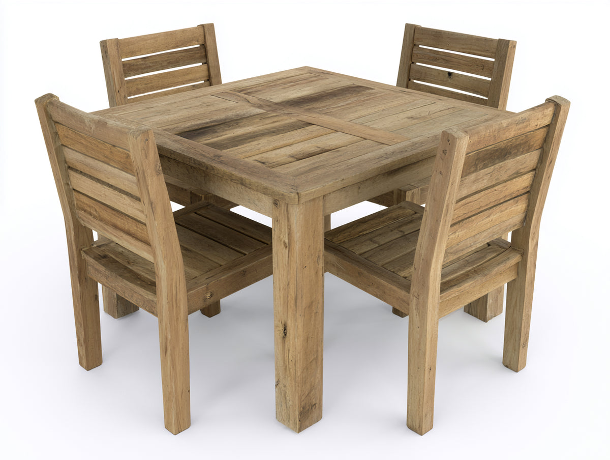 Conjuntos de comedor de jardín de madera 90 x 90 x 75 cm - madera natural - mesa cuadrada con 4 sillas
