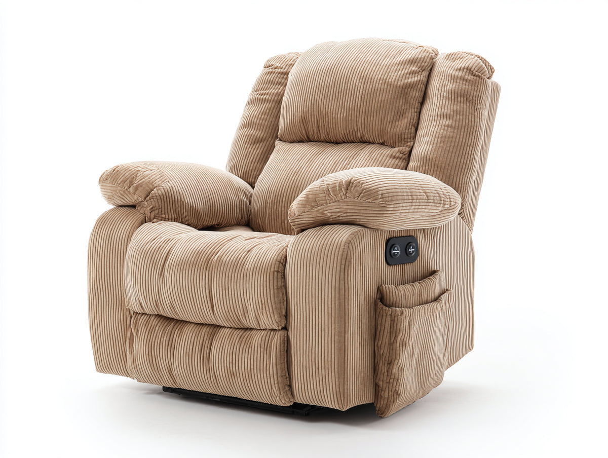 Sillones reclinables tapizados en pana beige 100x96x105 cm para salón con ajuste eléctrico y bolsillo lateral estilo moderno