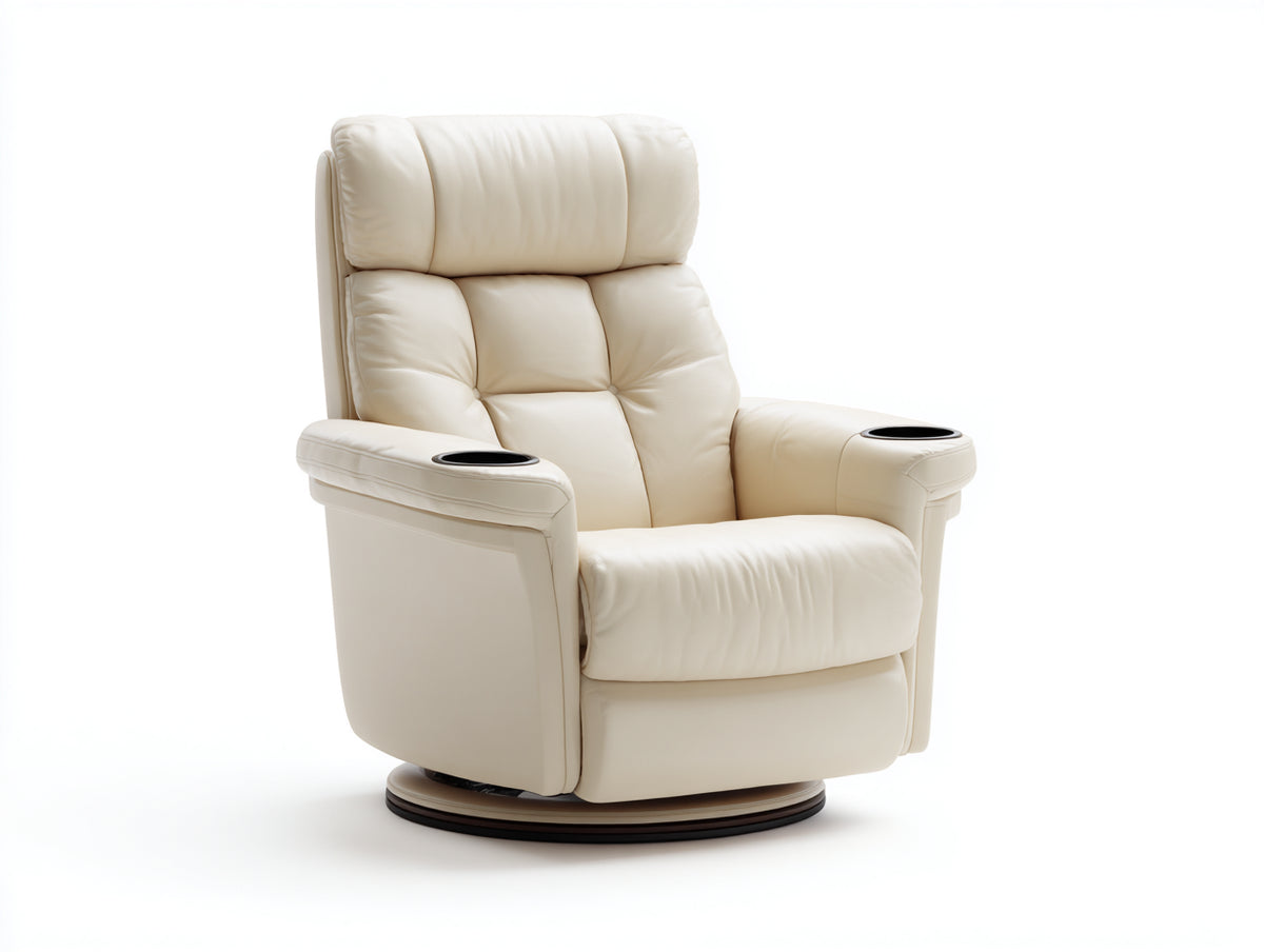 Sillones reclinables tapizado efecto piel 95 x 90 x 105 cm - crema - giratorio con portavasos