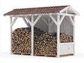 Leñero de jardín de madera 300x120x220 cm - Blanco-Marrón - estructura abierta con tejado inclinado