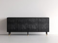 Mueble recibidor de madera con 4 puertas 200x45x82 cm - negro-oro - frente ondulado para entrada y salón