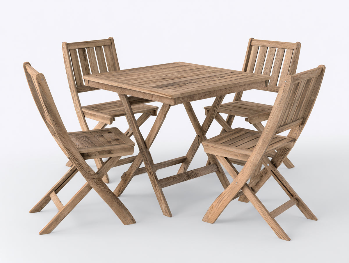 Conjuntos de comedor de jardín de madera 90x90x75 cm - Madera natural - mesa cuadrada con 4 sillas
