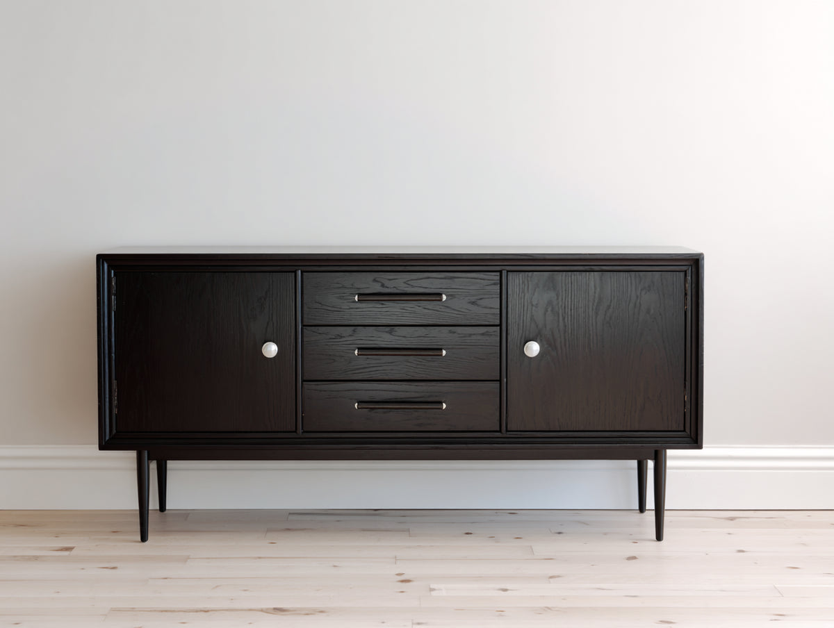 Mueble recibidor de madera procesada 150x40x78 cm - Negro - 2 puertas y 3 cajones