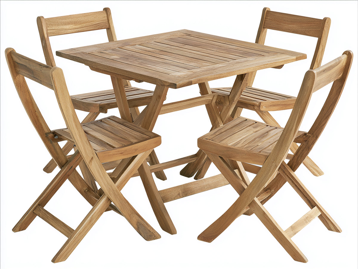 Conjuntos de comedor de jardín de madera 110x110x75 cm - marrón natural - mesa cuadrada y 4 sillas