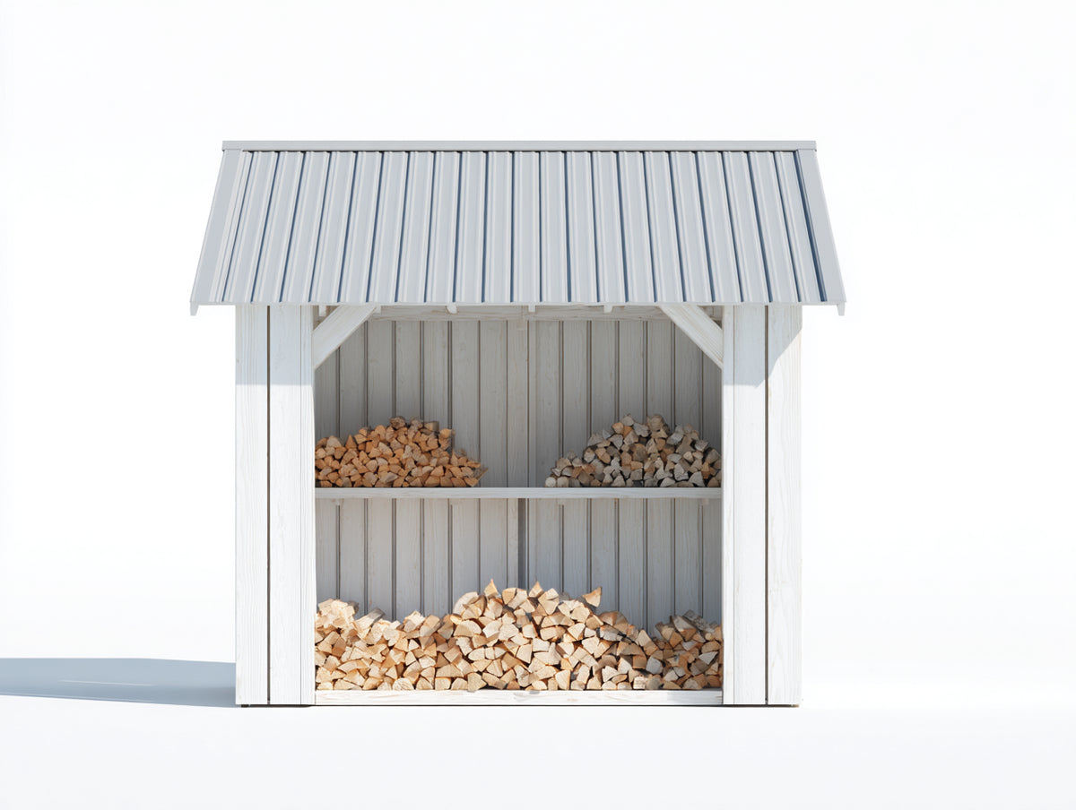 Leñero de jardín de madera 200x80x220 cm - blanco-gris claro - tejado metálico para exterior