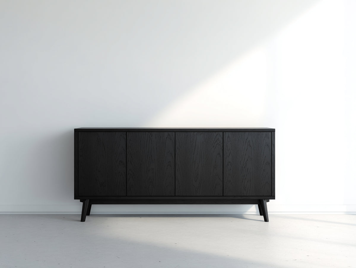 Mueble recibidor de madera procesada 160x40x75 cm - Negro - 4 puertas con veta visible