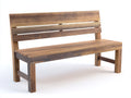 Bancos de jardín de madera marrón natural 165x62x88 cm para exterior con respaldo de listones estilo rústico