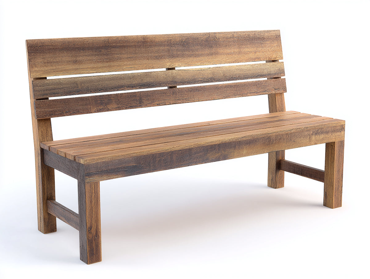 Bancos de jardín de madera marrón natural 165x62x88 cm para exterior con respaldo de listones estilo rústico